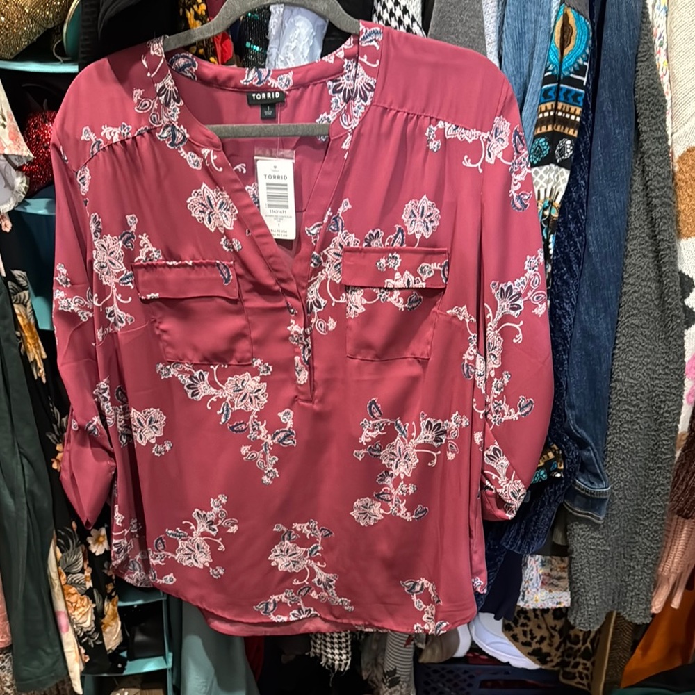 Torrid Burgundy Floral Blouse